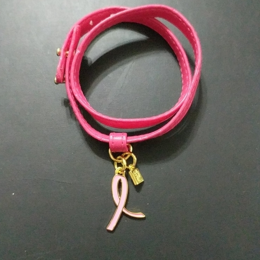 Estee Lauder Gold Tone Pink Ribbon Breast Cancer Awareness Wrap Buckle Bracelet